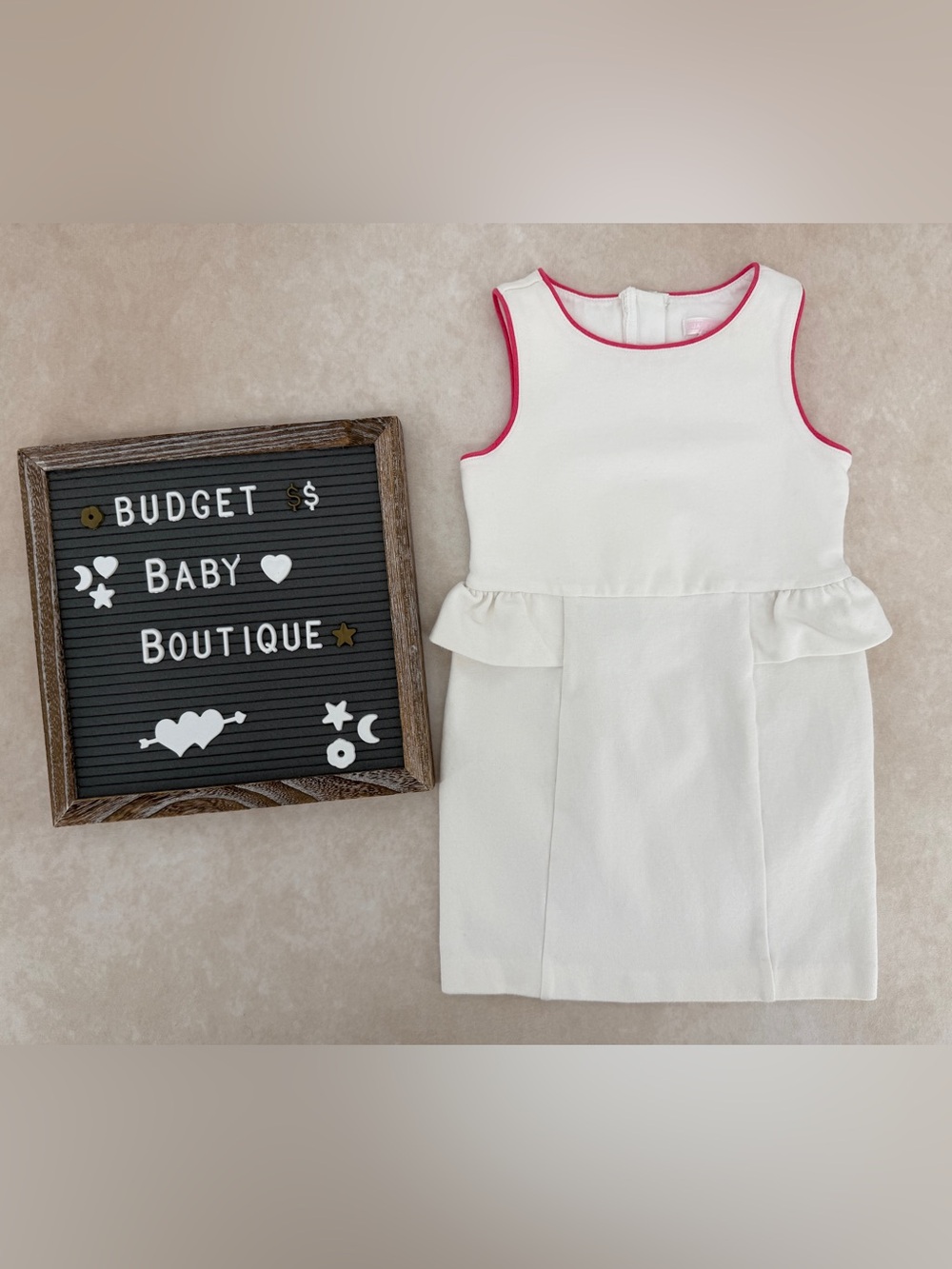 Janie and Jack Summer Rose White Sleeveless Dress with Pink Trim